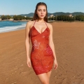 Women's Sexy Halter Backless Bodycon Mini Dress Rhinestone Rose Floral Print Summer Beach Vacation Polyester Spandex Dress