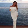 Sexy Off-Shoulder Maxi Dress For Women Textured Polyester Spandex Long Sleeve Slim Fit Hollow Out Crochet Evening Gown Party Vacation Dress