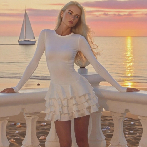 Women's Sexy White Long Sleeve Slim Fit Mini Dress With Tiered Ruffle Cake Hem Elegant Round Neck Layered Short Dress For Party Vacation Club