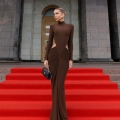 Women's Sexy High Neck Long Sleeve Maxi Dress With Waist Cutouts And Ruching Polyester Spandex Mesh Bodycon Long Dress For Party Club Wedding Guest