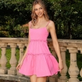 Women's Sexy Sweet Pink Camisole Mini Dress Summer Layered Ruffle Tiered Cake Dress Polyester Spandex Vacation Party Slim Fit Short Sundress