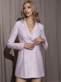 Elegant Pink Sequin Blazer Dress For Women Double Breasted V Neck Long Sleeve Geometric Textured Jacquard Mini Dress For Party Night Out Lady