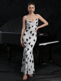 Women's Sexy Heart Print Cowl Neck Backless Maxi Dress Polyester Spandex Slim Fit Sleeveless Evening Party Vacation Long Dress