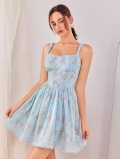 Women's Sexy Backless Floral Mini Strap Dress Summer Beach Vacation Lace Trim Adjustable Straps Sweetheart Neck A-Line Sleeveless Polyester Dress