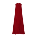 Elegant Red Velvet Sleeveless Backless Midi Dress Slim Fit Bodycon Cocktail Party Evening Dress For Women Classic Velvet Dress