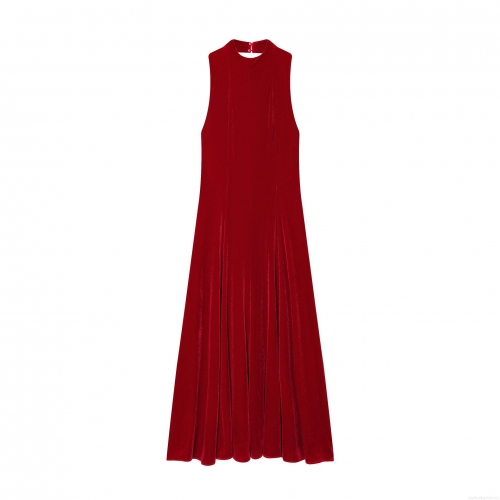 Elegant Red Velvet Sleeveless Backless Midi Dress Slim Fit Bodycon Cocktail Party Evening Dress For Women Classic Velvet Dress