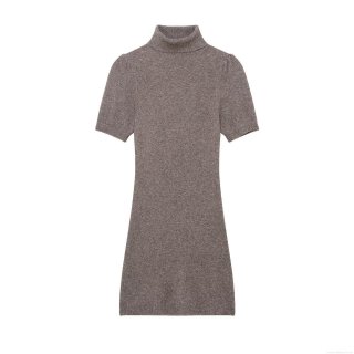 Women's Elegant Knitted Mini Dress Mock Neck Short Sleeve Bodycon Slim Fit Solid Color Polyester Knit Sexy Dress For Party Daily Date