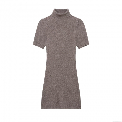 Women's Elegant Knitted Mini Dress Mock Neck Short Sleeve Bodycon Slim Fit Solid Color Polyester Knit Sexy Dress For Party Daily Date