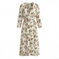 Women's French Retro Floral Wrap Maxi Dress Long Sleeve V Neck Waist Tie Polyester Pastoral Long Dress For Summer Vacation Date Lady Elegant