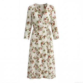 Women's French Retro Floral Wrap Maxi Dress Long Sleeve V Neck Waist Tie Polyester Pastoral Long Dress For Summer Vacation Date Lady Elegant