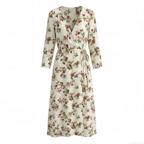 Women's French Retro Floral Wrap Maxi Dress Long Sleeve V Neck Waist Tie Polyester Pastoral Long Dress For Summer Vacation Date Lady Elegant