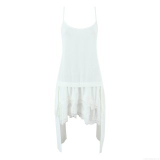 Women's Sexy White Lace Patchwork Spaghetti Strap Dress Sleeveless U-Neck Layered Asymmetrical Hem Midi Dress For Summer Party Streetwear