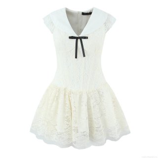 Women's French Sweet Lace Mesh Mini Dress V-Neck Black Bow Short Sleeve Elegant Slim Fit Short Dress For Summer Party Dating Sexy Hot Girl Style