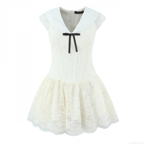 Women's French Sweet Lace Mesh Mini Dress V-Neck Black Bow Short Sleeve Elegant Slim Fit Short Dress For Summer Party Dating Sexy Hot Girl Style