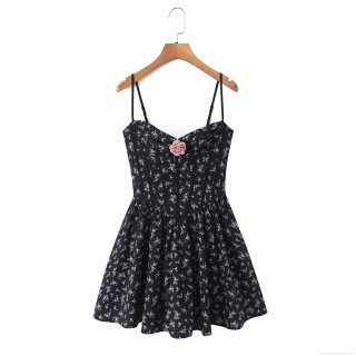 French Retro Floral Spaghetti Strap Mini Dress 3D Rose Polyester Corset A-Line Sexy Backless Lace-Up Party Dress Women Summer Outfit