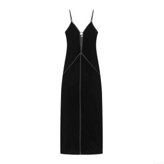 Women Sexy Black Velvet Maxi Dress V Neck Spaghetti Strap Sleeveless High Waist Hollow Out Elegant Bodycon Long Party Evening Dress For Women
