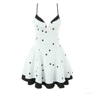 Women's French Style Polka Dot Cami Dress Sexy V-Neck High Waist Layered Hem Mini Dress Sweet Socialite Sleeveless Party Sundress for Summer