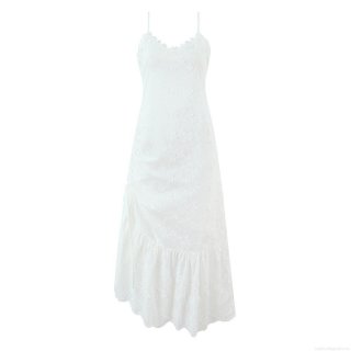 Women's Maxi Dress 100% Cotton Floral Embroidery Lace V-Neck Sleeveless Camisole Backless Ruffle Summer Beach Vacation Party Dress