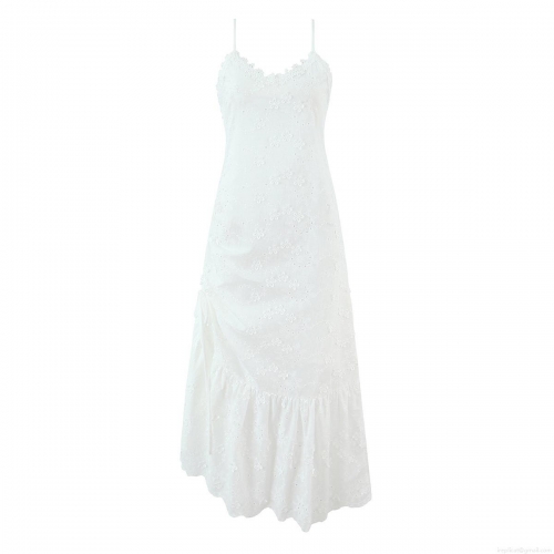 Women's Maxi Dress 100% Cotton Floral Embroidery Lace V-Neck Sleeveless Camisole Backless Ruffle Summer Beach Vacation Party Dress