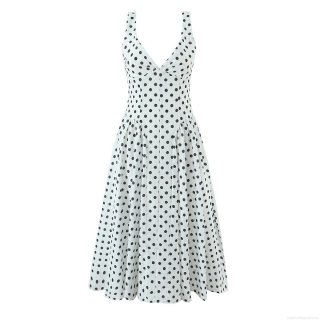 Women's V-Neck Polka Dot Sleeveless Midi Dress Elegant High Waist A-Line Retro Summer Party Beach Sun Dress Lightweight Breathable Strappy Dress