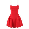 Women's Sexy Red Camisole Mini Dress Slimming High Waist Flare Hem Back Zipper Polyester Spandex Party Clubwear Night Out Short Dress For Ladies