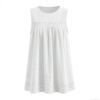 Women's Sleeveless Lace Patchwork Mini Dress Viscose Cotton Blend Hollow Out Round Neck A-Line Casual Vacation Sundress White