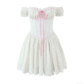 Women's French Retro Floral Mini Dress Polyester Off-Shoulder Puff Sleeve Lace Trim Corset Waist Sweet Summer Party Dress For Women