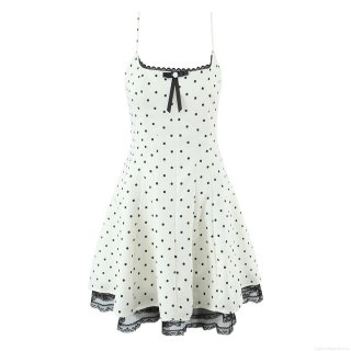 French Sexy Sweet Polka Dot Lace Stitching Slip Mini Dress Women Back Zipper Polyester Dress With Bow For Summer Vacation Party
