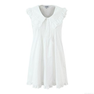 Women's 100% Modal Cotton Sleeveless Mini Dress With Lace Lapel And Ruffle Hem Lolita Style Sweet White Dress For Summer Casual Wear