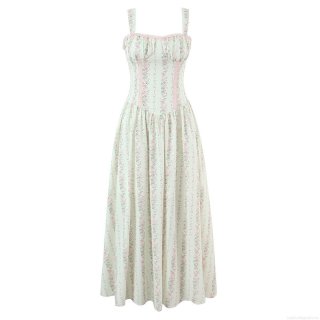 Women's Floral Maxi Dress Sexy Camisole Sweetheart Neck Lace Trim High Waist A-Line Pastoral Long Dress For Summer Party Vacation