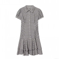 Women's Fashion Grey White Plaid Mini Dress Short Sleeve Layered Ruffle Hem Button Down Shirt Collar Dress Sexy Lolita Style Sweet Girl Party Dress