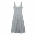 Women's Vintage Gingham Midi Dress Square Neck Sleeveless A-Line Summer Plaid Spaghetti Strap High Waist Backless Casual Fashion Sundress