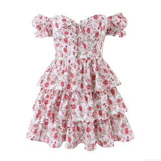 Women's Floral Print Mini Dress Sweetheart Neck Puff Sleeve Tiered Cake Skirt Smocked Bodice Summer Vacation Beach Dress For Women