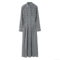 Women Retro Plaid Shirt Dress Long Sleeve Button Down High Waist Fit and Flare Maxi Dress Casual Gingham Long Gown for Spring Autumn