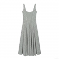 Women's Vintage Gingham Seersucker Midi Dress Square Neck Sleeveless A-Line Retro High Waist Party Sundress