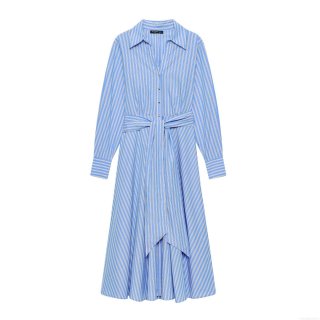 Women's Elegant Long Sleeve Striped Shirt Dress With Belt Button Down A-Line Maxi Dress For Office Daily Casual Streetwear