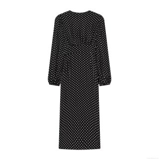 Women's Retro Polka Dot V Neck Maxi Dress Long Sleeve High Waist Slim Fit Rayon Polyester Blend A-Line Dress For Casual Party Dating