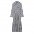 Women Classic Plaid Shirt Dress Long Sleeve Button Down Turn-down Collar Maxi Dress with Shoulder Epaulets Autumn Casual A-line Long Dress