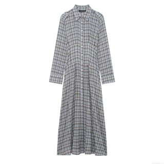 Women Classic Plaid Shirt Dress Long Sleeve Button Down Turn-down Collar Maxi Dress with Shoulder Epaulets Autumn Casual A-line Long Dress
