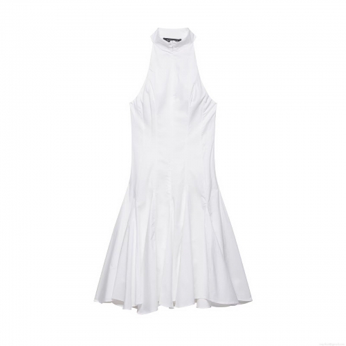 Women's Sexy Halter Neck Midi Dress Sleeveless Backless High Waist Pleated A-Line Elastic Polyester Blend Summer Party Vacation Club Elegant Solid Color Dress