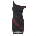 Women Sexy One Shoulder Tie Dye Mesh Mini Dress Sleeveless Ruched Asymmetrical Slim Fit Bodycon Club Party Dress For Ladies