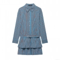 Women Plaid Shirt Mini Dress Long Sleeve Button Down Ruffle Hem Layered Tiered A-Line Dress With Belt Casual Polyester Short Dress For Women