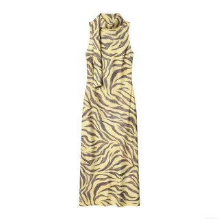 Women's Elegant Zebra Print Sleeveless Maxi Dress with Scarf Collar Sexy Bodycon Animal Pattern Polyester Long Dress for Party Vacation Summer Night Out