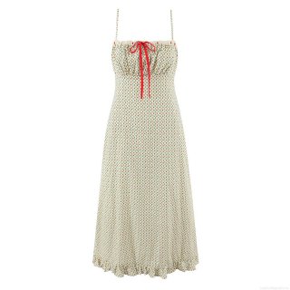 Fashion Floral Spaghetti Strap Dress Sexy Bow Decor Ruffle Hem Cottagecore Cotton Midi Dress for Women Summer Vacation Casual Sundress