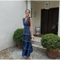 Bohemian Sleeveless V Neck Tiered Maxi Dress With White Embroidery And Tassel Trim Vintage Dark Blue Polyester Long Dress For Women Summer Vacation Party