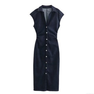 Women's Sexy Slim Fit Sleeveless Denim Midi Dress Single Breasted Button Down Shirt Dress For Summer Casual Party Dating Streetwear