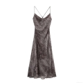 Women's Sexy Snake Print Cowl Neck Cami Maxi Dress Backless Cross Straps Side Slit Polyester Chiffon Long Party Evening Dress
