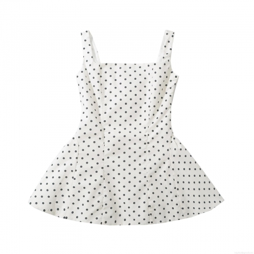 Women's Vintage Polka Dot Mini Dress Polyester Cotton Blend Square Neck Backless Lace-up Summer Beach Party Vacation Elegant Sexy Short Dress