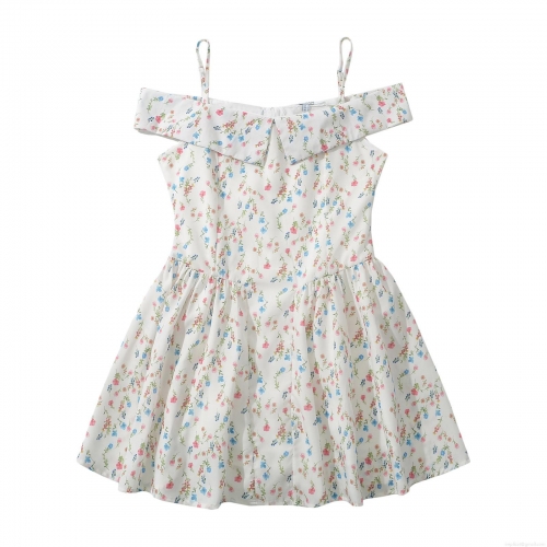 Women's Sweet Floral Print Cami Dress Polyester Cotton Off-Shoulder Ruffle Hem A-Line Mini Dress For Summer Vacation Elegant Sundress