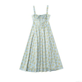 Women's Elegant Floral Camisole Maxi Dress Backless Cross Strap Slim Fit Polyester Sleeveless Long Sundress for Summer Beach Vacation Party